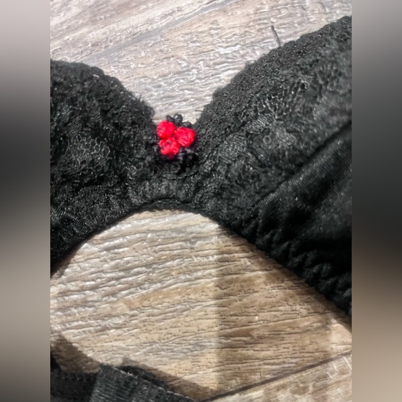 Rare Vtg 70s Sexy Black nylon & Lace trim Bra • unlined • underwire free • 34B - Picture 2 of 10